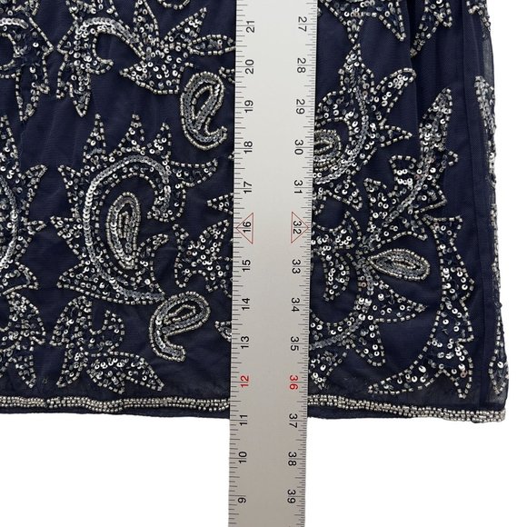 PISARRO NIGHTS Navy Beaded Mesh Cocktail Dress Size 14 NWT Flaw D-2309 0014 - Picture 8 of 12